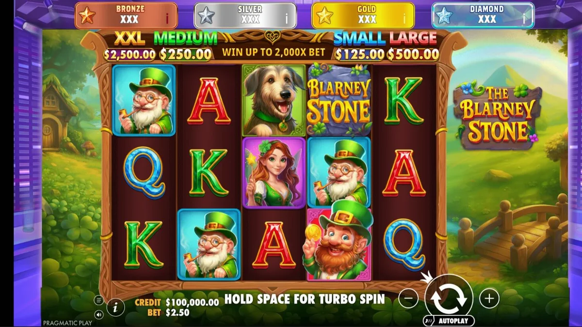 Tampilan visual slot The Blarney Stone dengan tema Irlandia yang magis