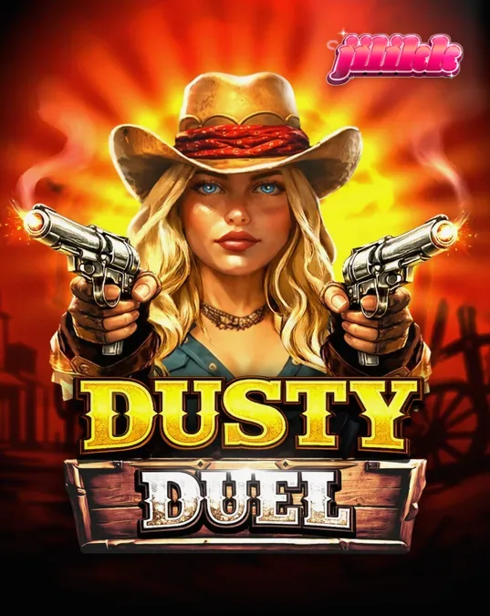 Tampilan visual slot Dusty Duel dengan tema Wild West yang dramatis